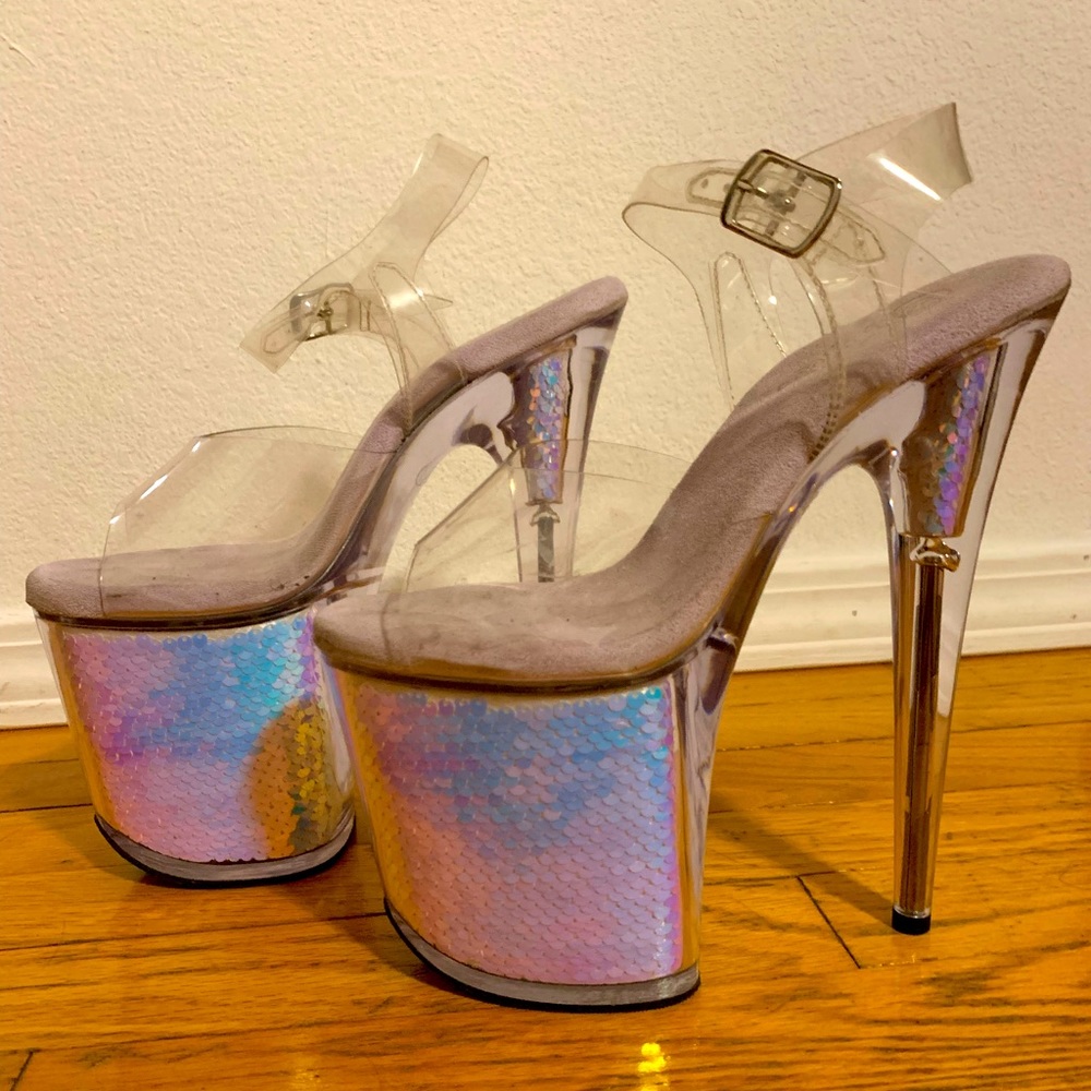 Pleaser Flamingo Iridescent Sequin Heels